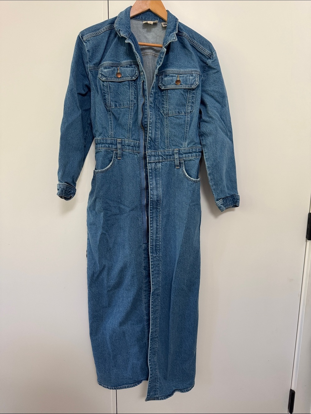 Universal Thread Blue Long Denim Dress/coat with Chest Pockets